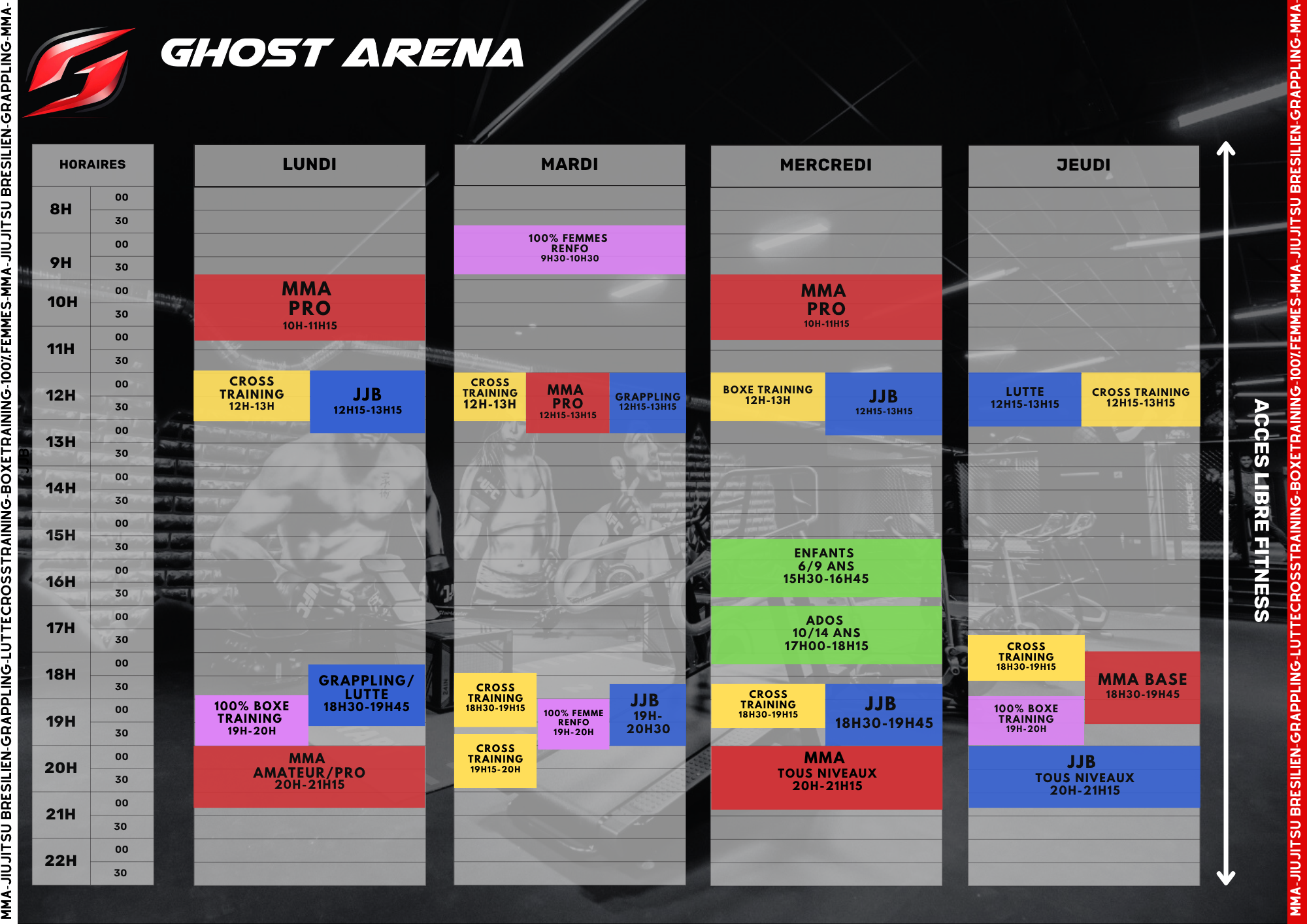 Planning officiel Ghost Arena — Lundi à Jeudi