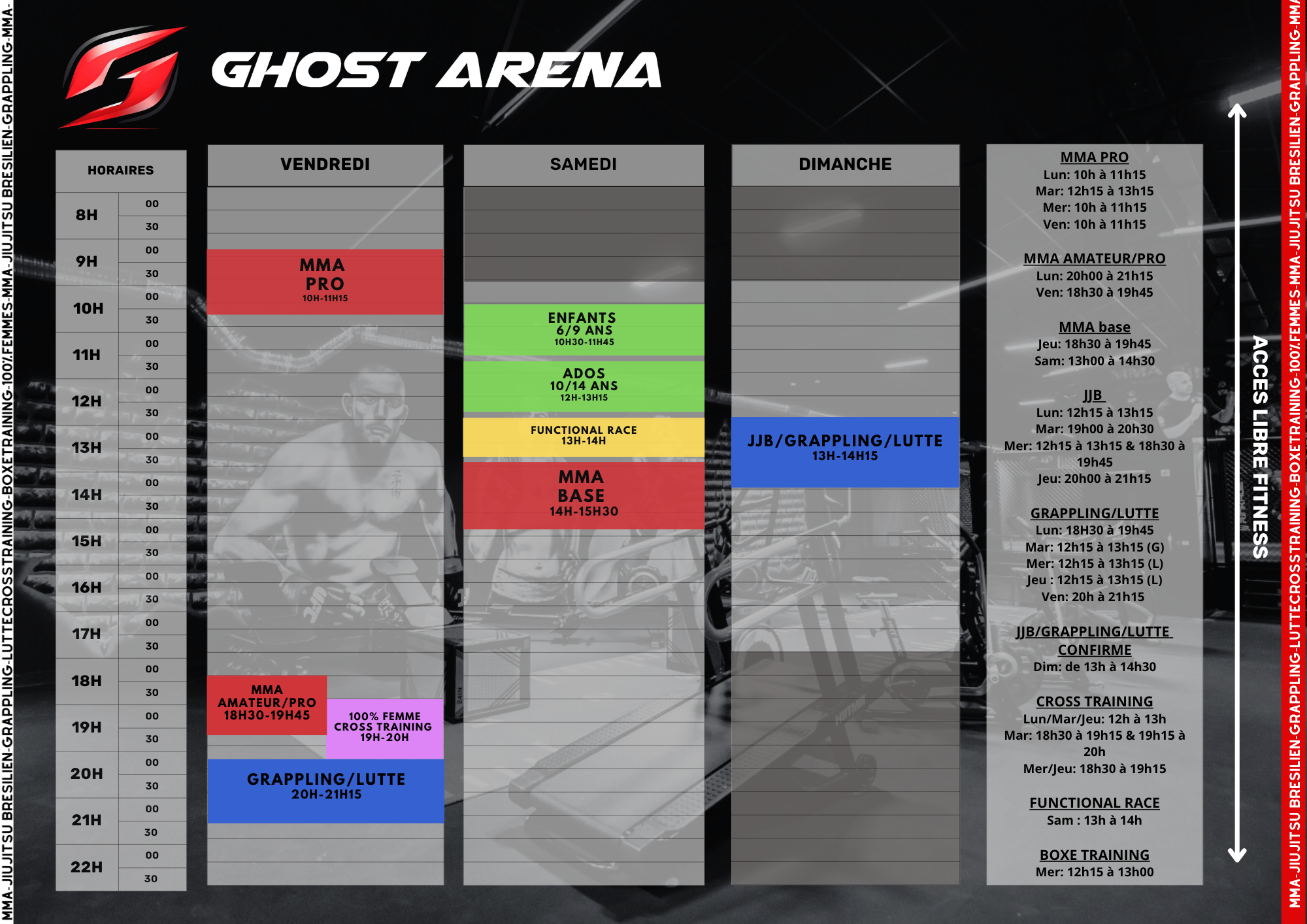 Planning officiel Ghost Arena — Vendredi à Dimanche