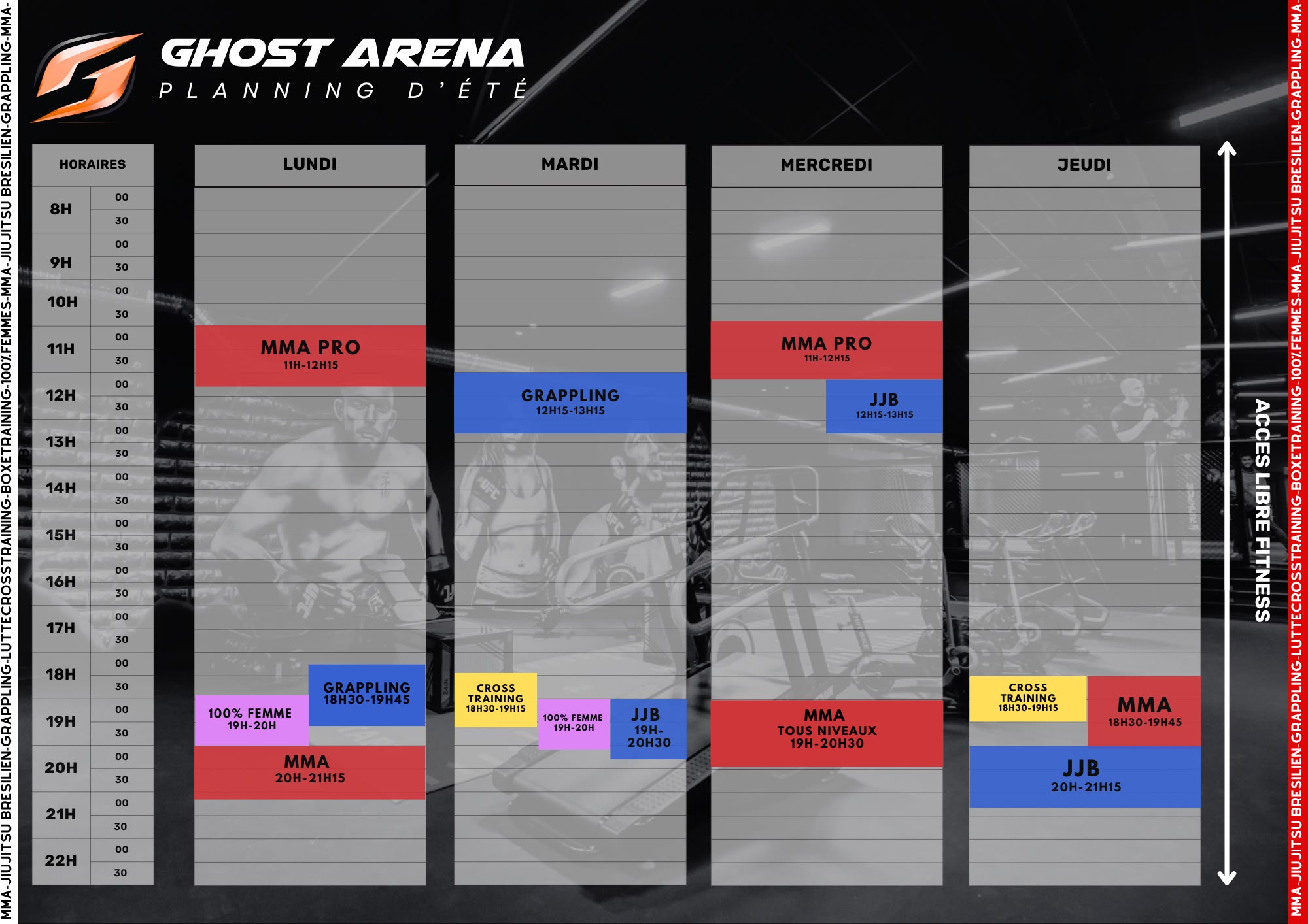 Planning d'été Ghost Arena — Lundi à Jeudi