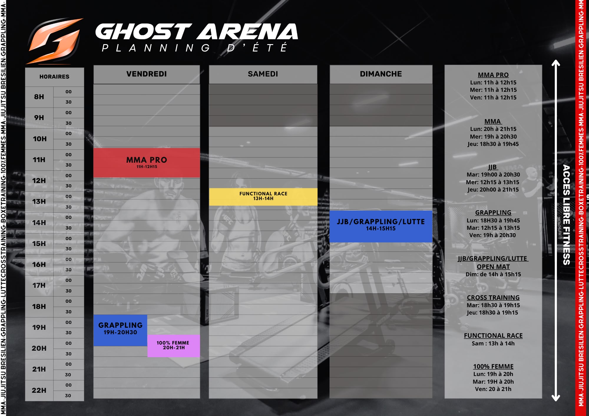 Planning d'été Ghost Arena — Vendredi à Dimanche